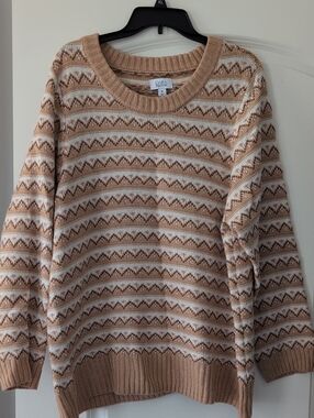 croft & barrow Tan and Cream Fair Isle Crewneck Sweater